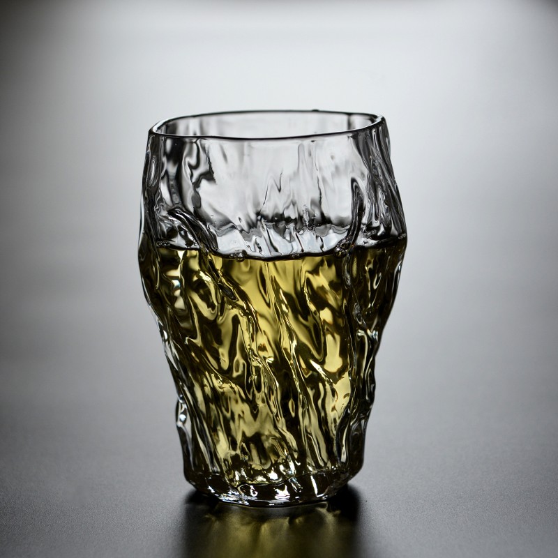 私朹堂 水杯 個(gè)性客廳家用錘目紋玻璃杯透明辦公室泡茶小號茶水杯 水杯子男女 木紋玻璃水杯