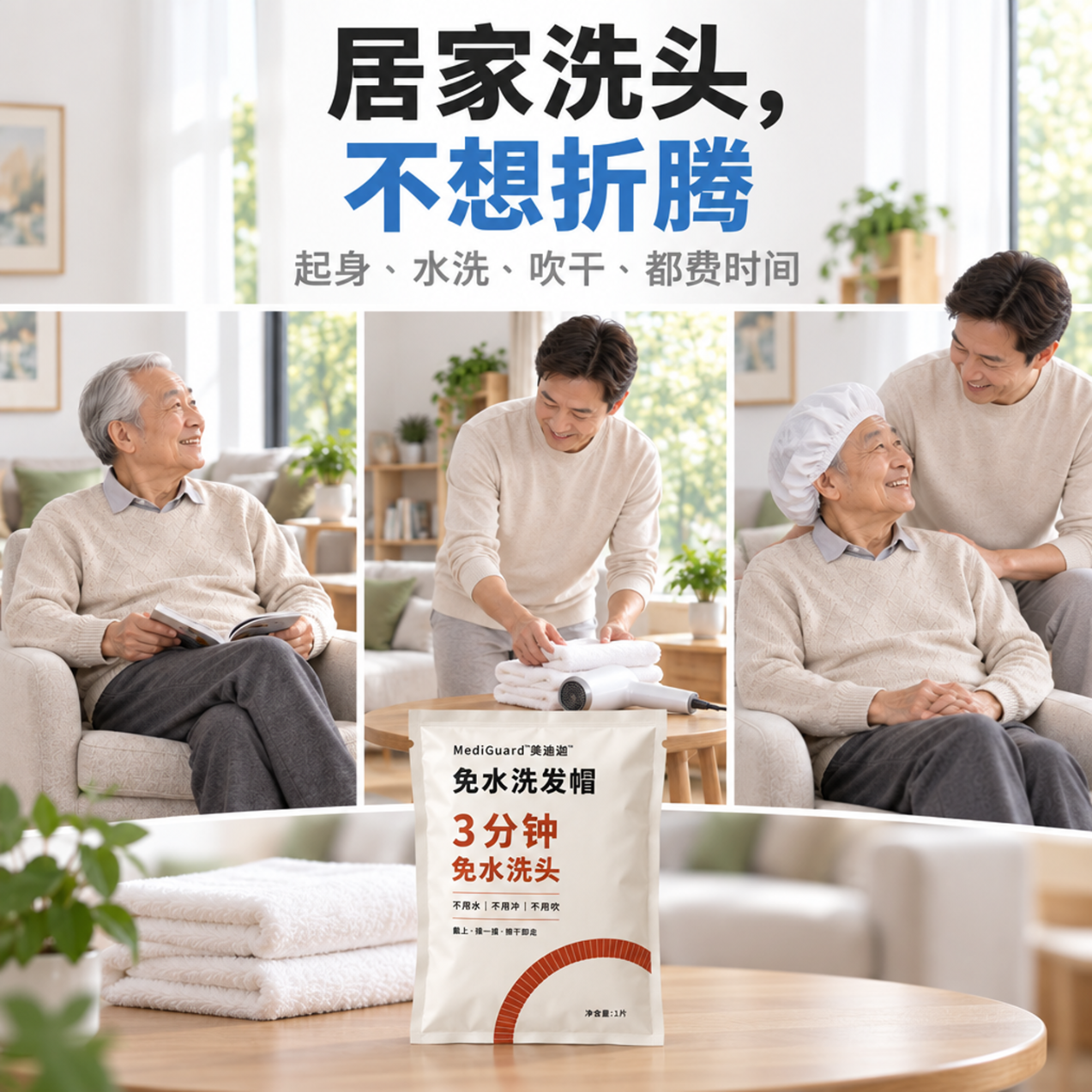 美迪迦湿巾免水洗发帽卧床老人护理术后免冲洗洗头神器一次性干洗帽湿巾 囤货装（12盒/包）