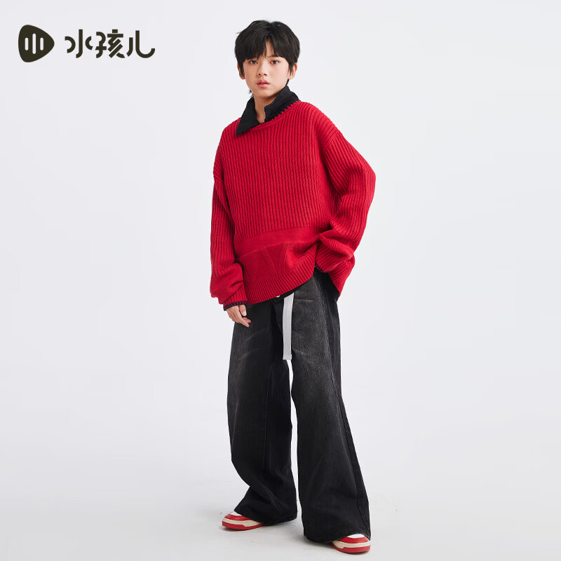 水孩儿（SOUHAIT）童装男童女童毛衣冬季新款儿童针织线衣百搭上衣 珊瑚红 160