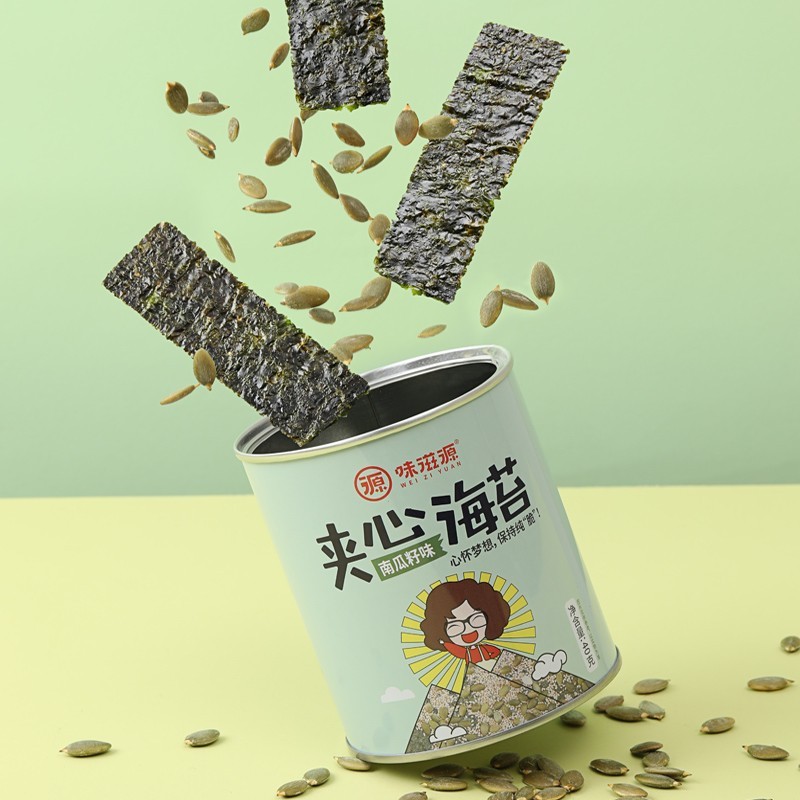味滋源休闲食品 传统糕点 追剧宅家出游懒人必备饱腹代餐小吃 夹心海苔脆5罐5口味-礼盒装