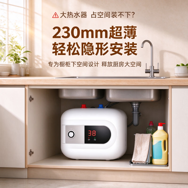 斯密思智能小厨宝储水式电热水器速热增容定时一级能效防漏电保护家用厨房卫生间台下洗碗小型热水宝即热 6升数显1500瓦一级能效防漏电【自行安装】