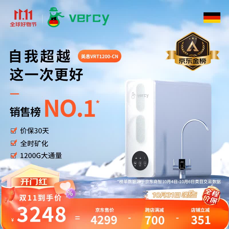 美息 德国vercy净水器家用大流量RO膜反渗透进口矿物质净水直饮厨下净水机双出水VRT1200新品 VRT1200-CN(新款)怎么样,好用不?