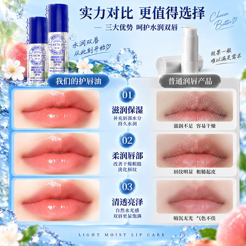 PEACH JO+桃作美式小蓝管唇部精华油润唇膏女保湿滋润补水防干裂 美式小蓝管唇部精华油×2支
