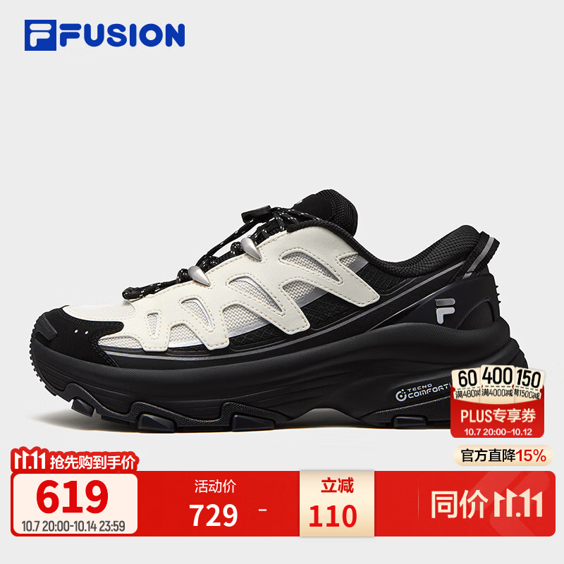 斐乐【田曦薇同款】老爹鞋｜FILA FUSION潮牌女士COMOU运动休闲鞋 黑/豆腐白-BT 36