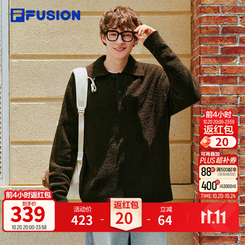 FILA FUSION斐乐潮牌多彩慵懒毛衣编织衫26秋新款男女情侣款百搭 松鼠栗-BN L 175/96A/L
