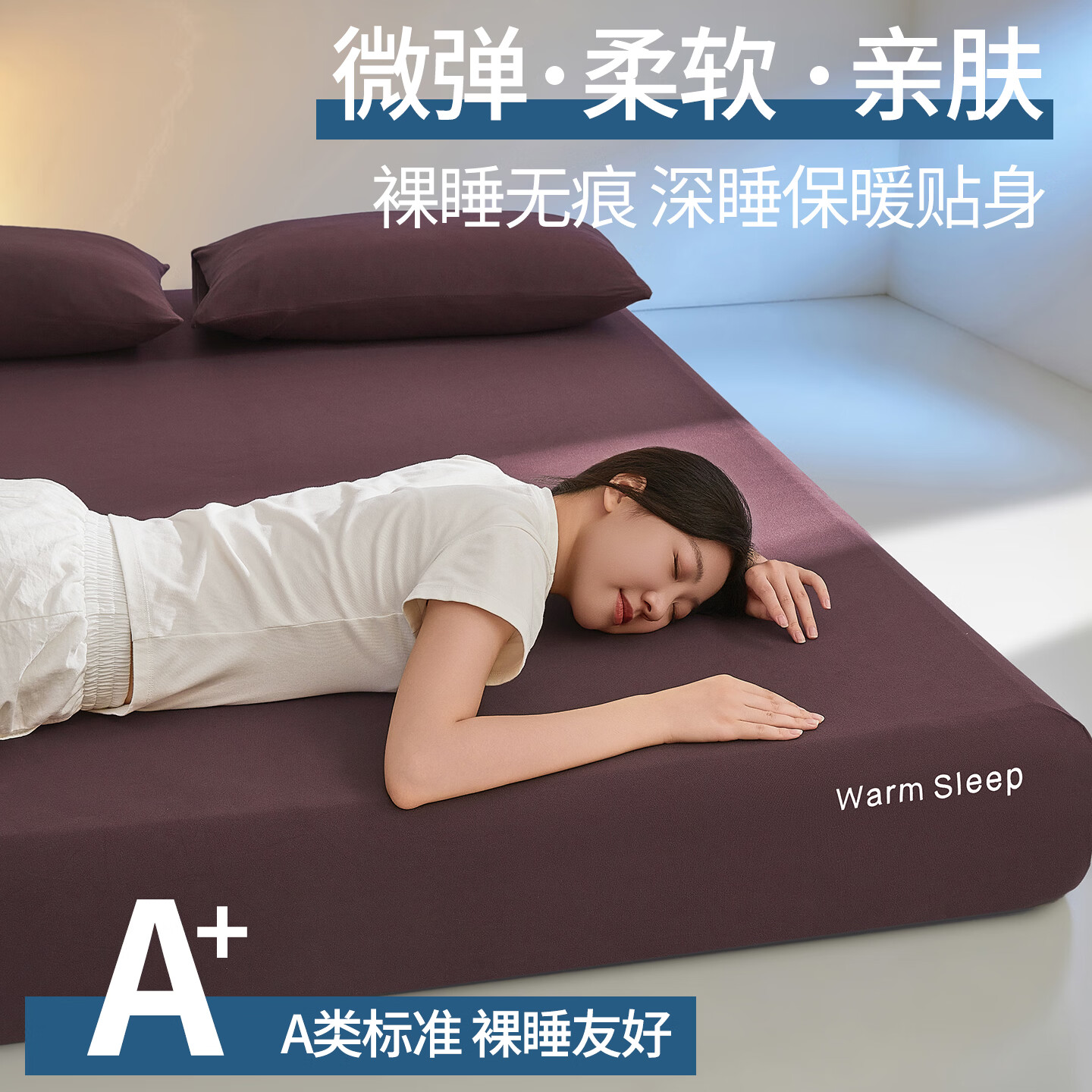 雅鹿A类小糯皮床笠加绒加厚秋冬季床垫保护罩套单人360度全包 雾松紫 【加厚暖绒 亲肤软糯】 180x200cm床笠+枕套一对 京东折扣/优惠券
