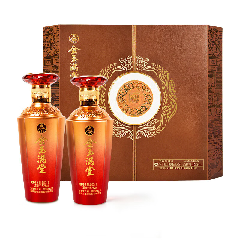 五粮浓香五粮液股份出品 52度浓香型白酒500ml送礼宴请 52度 500mL 7瓶 金玉满堂*1箱+五粮金樽*1瓶