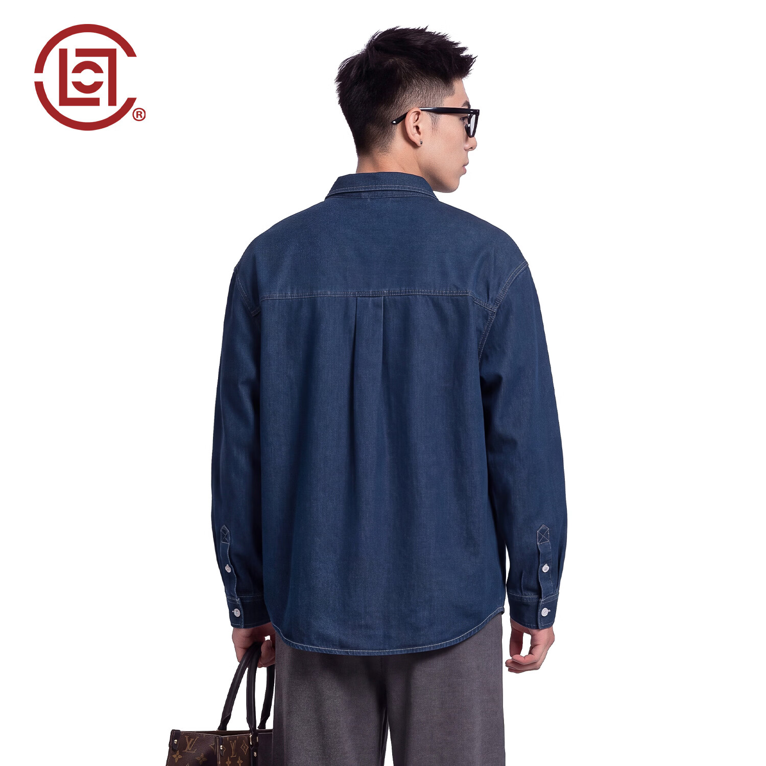 CLOTTEE by CLOT陈冠希潮牌复古工装衬衫男秋季新款休闲百搭长袖上衣 蓝色 2XL