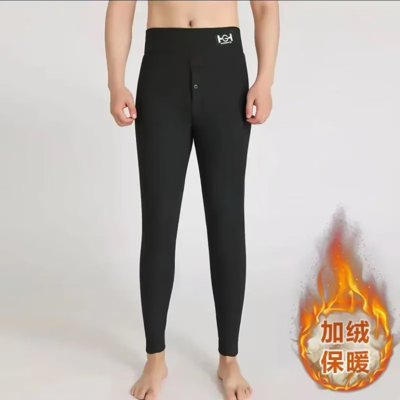 新柜新款 男士无痕冬季纯色高腰保暖裤加绒大码长裤可外穿E-K470 黑色 XL 建议125-140斤
