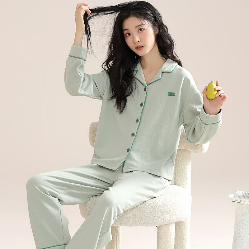 猫人（MiiOW）纯棉睡衣女春秋季新款长袖薄款开衫全棉可外穿大码家居服 09M10503【100%纯棉 柔软亲肤】 M 【建议体重80-100斤】