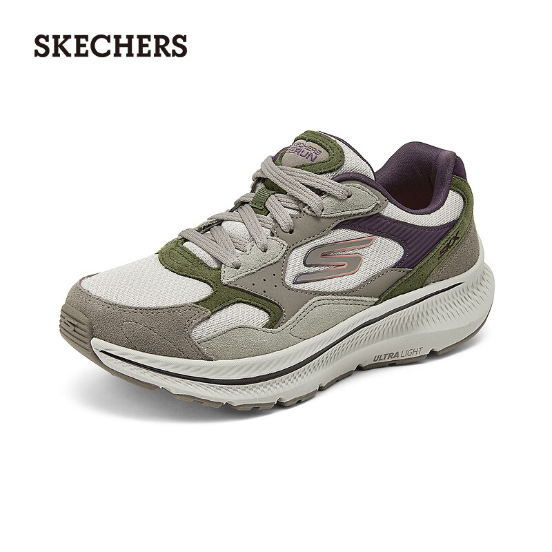 斯凯奇（Skechers）新年礼物缓震跑步鞋健步鞋舒适回弹厚底增高128622 自然色/紫色/NTPR 38