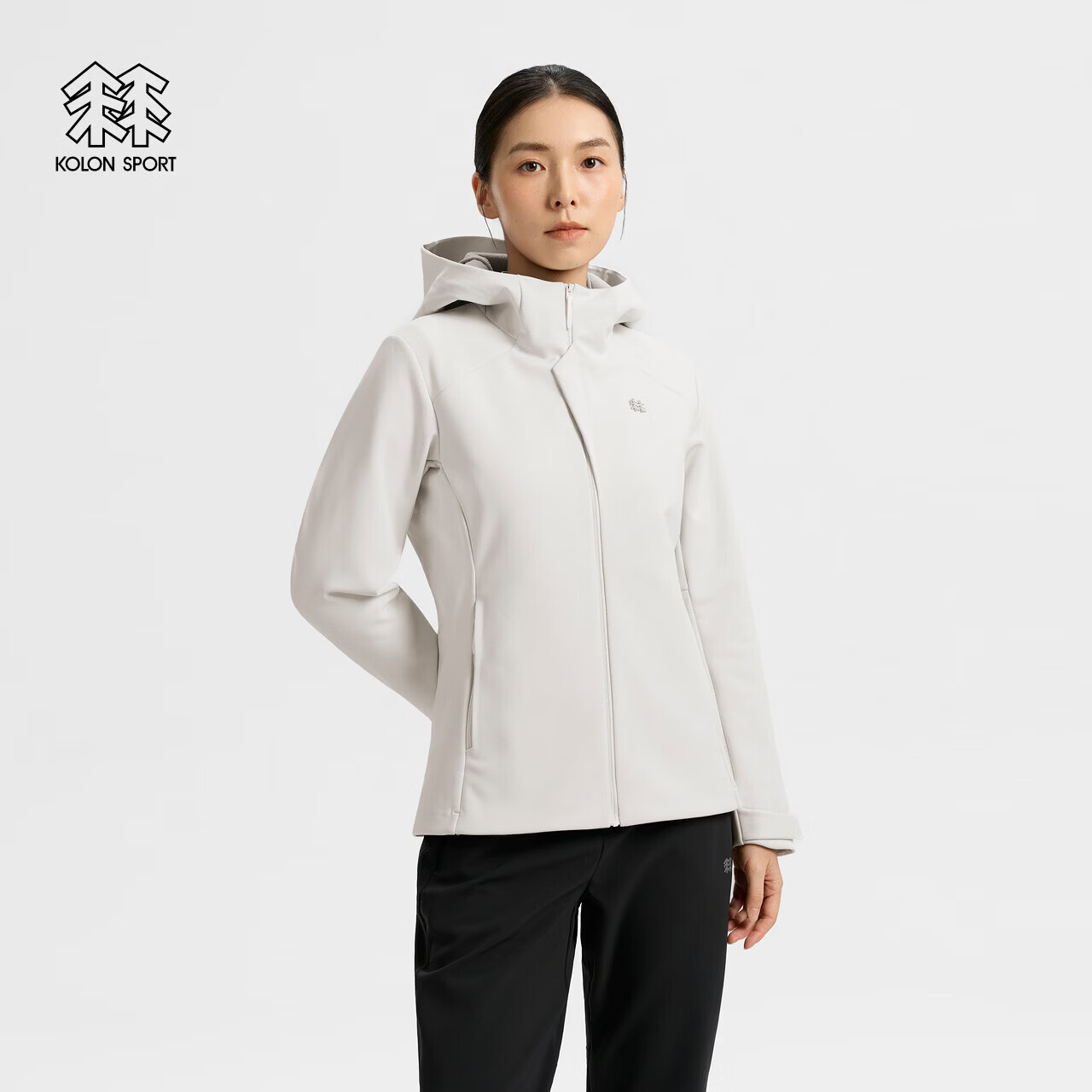 KOLON SPORT/可隆户外软壳衣 女士保暖防风防泼水拉绒连帽软壳夹克