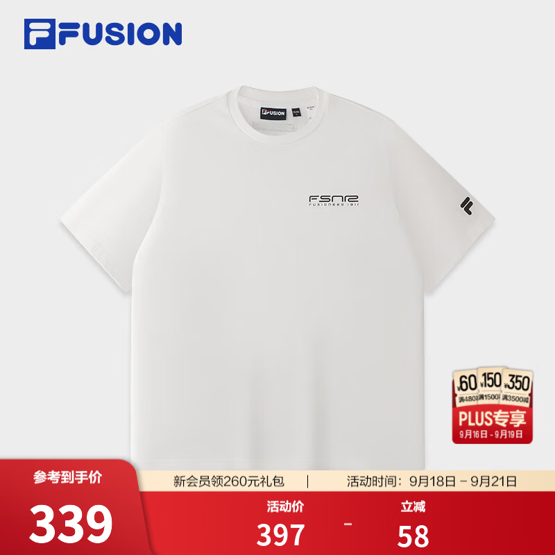 FILA FUSION 斐乐潮牌短袖T恤26秋季新款男士针织休闲舒适纯棉 云白色-WT S 165/88A/S