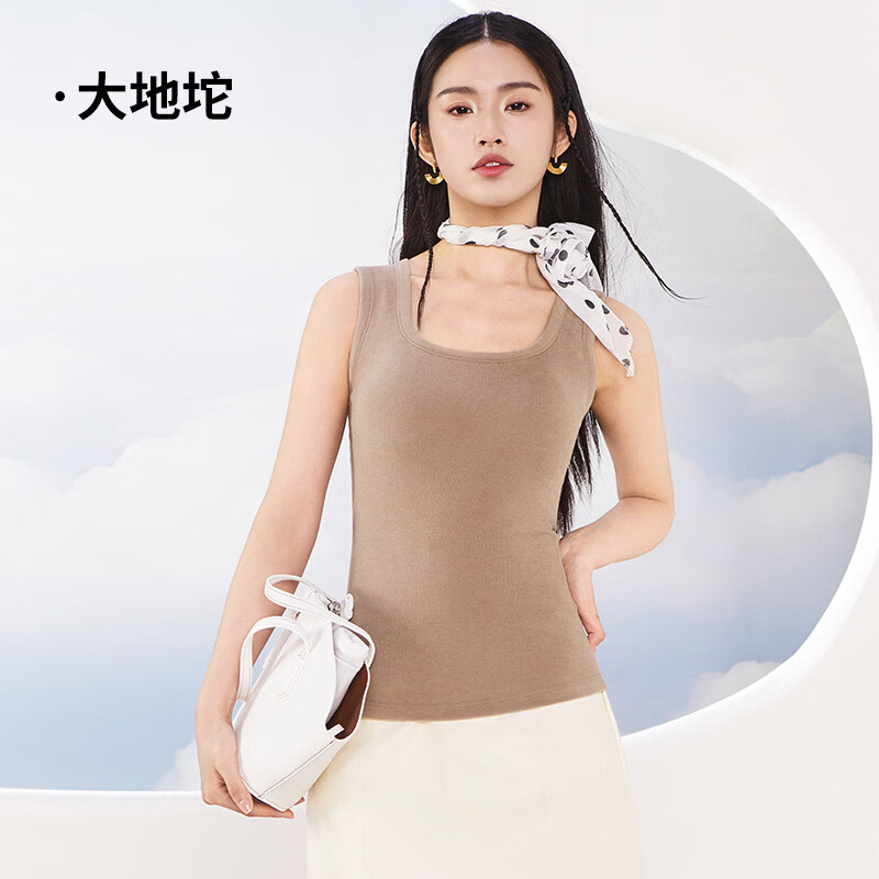 热风保暖背心女带胸垫2026德绒方领打底无痕秋冬新款发热内搭上衣 大地坨 M