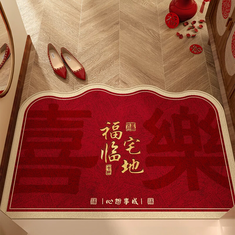 金玉铭川乔迁红色入户门地垫2026新款家用门口地毯进门防滑垫子耐脏脚踏垫 QR-M抚弦-01 50X80cm
