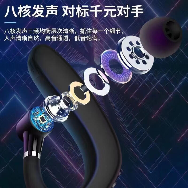 【工厂直发】【智能降噪】蓝牙耳机无线不入耳骨传导开放式挂耳式运动跑步高颜值左右耳旋转佩戴清 低配款-黑色长续航+HIFI音质