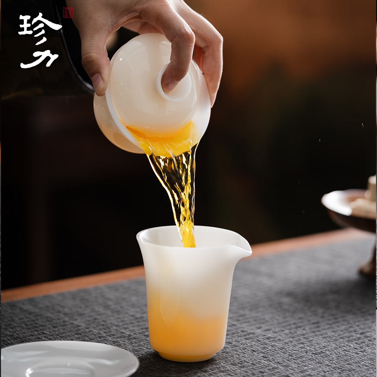 珍力璞玉功夫茶具套装冰种玉瓷厚润如玉三才盖碗礼盒套组高档礼盒 璞玉马蹄10头茶具套装
