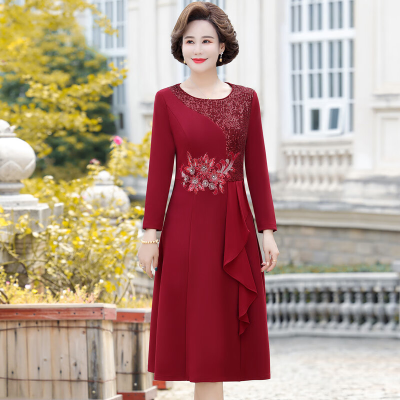 德朔参加婚礼妈妈穿的礼服装连衣裙时尚中年婚宴裙子40岁气质中老年女