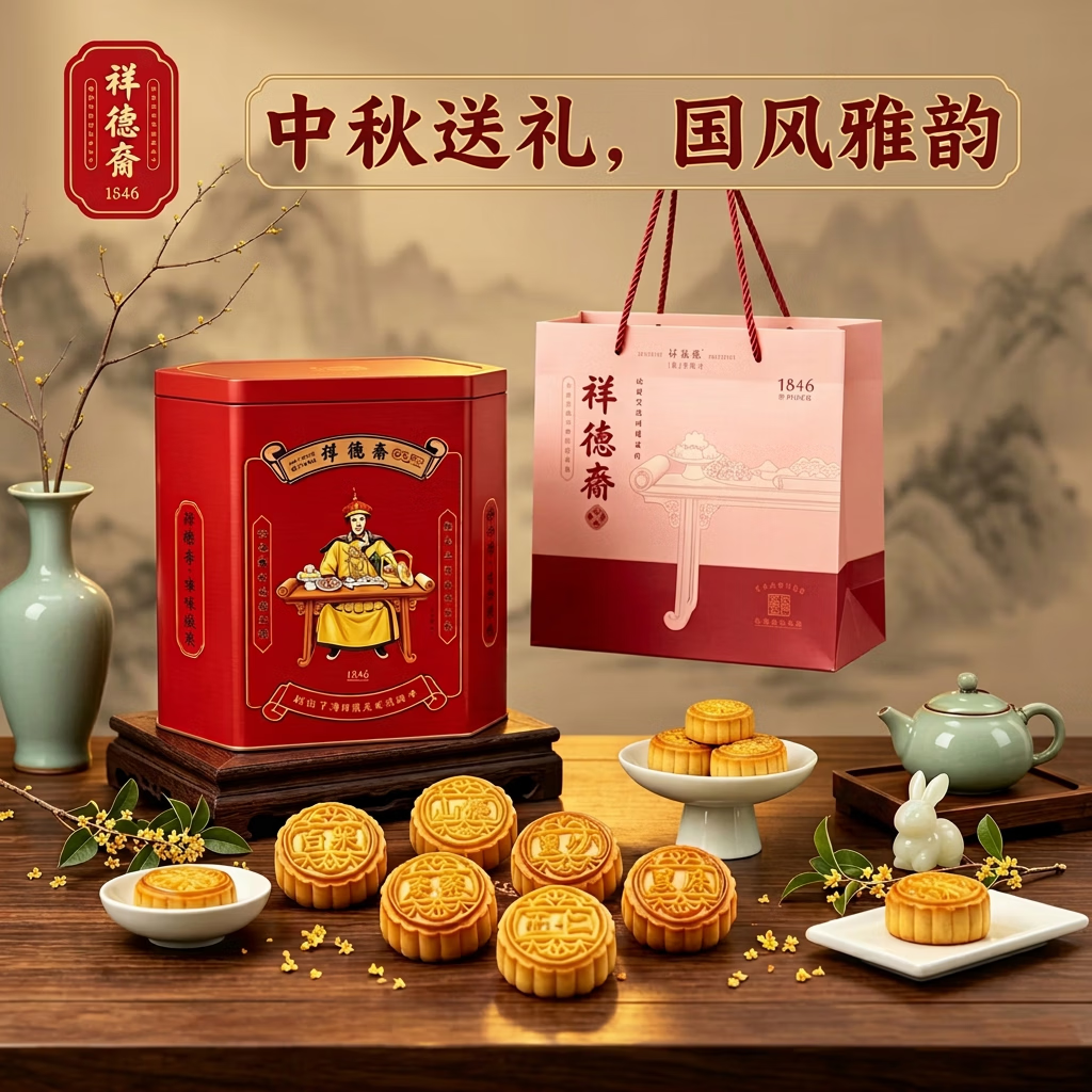 祥徳斋中秋吉祥铁桶月饼800g天津特产老字号月饼企业团购6味16饼