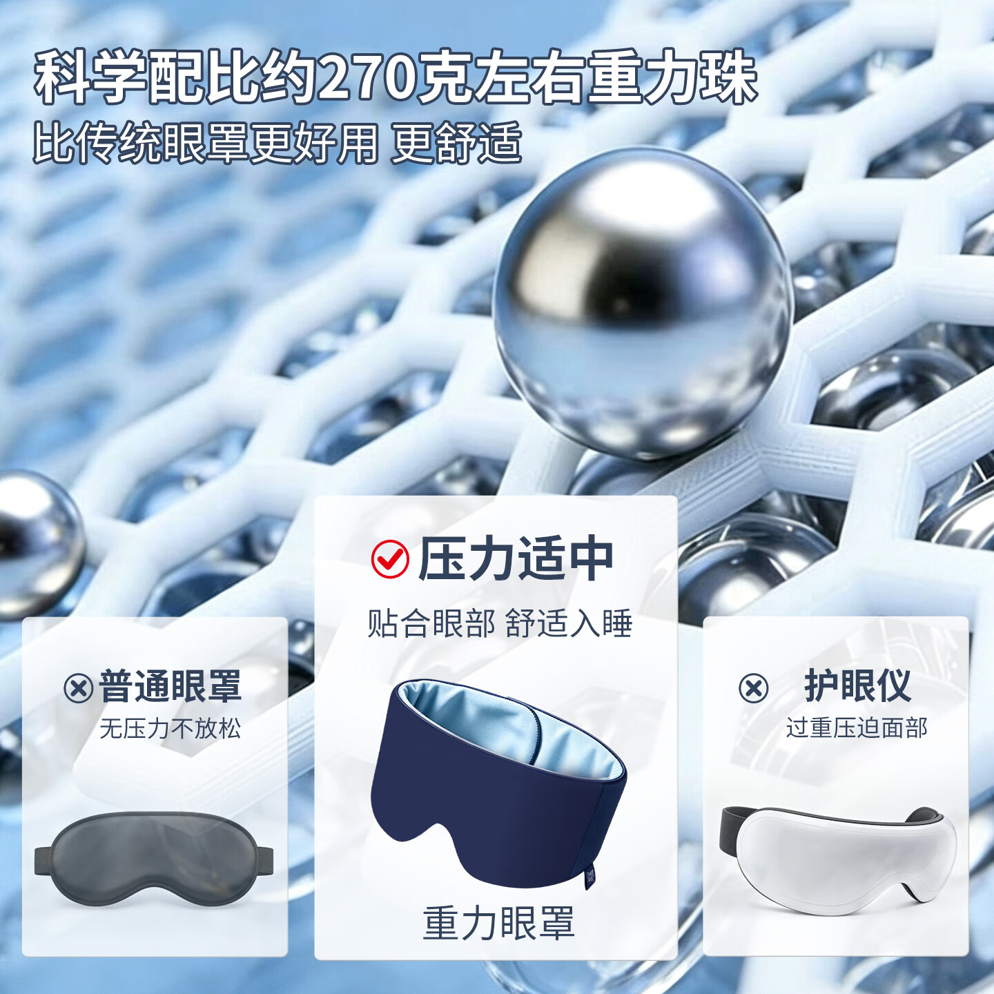 萱草重力睡眠眼罩遮光透气助眠微压缓解眼疲劳午休神器男女宿舍上班 重力眼罩蓝色【1个装】 轻微压感柔和舒适