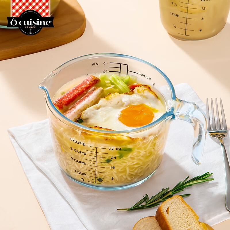 欧贵厨 欧贵厨法国进口家用量杯烘焙厨房杯牛奶杯家用带刻度玻璃杯 量杯500ML【带盖款】