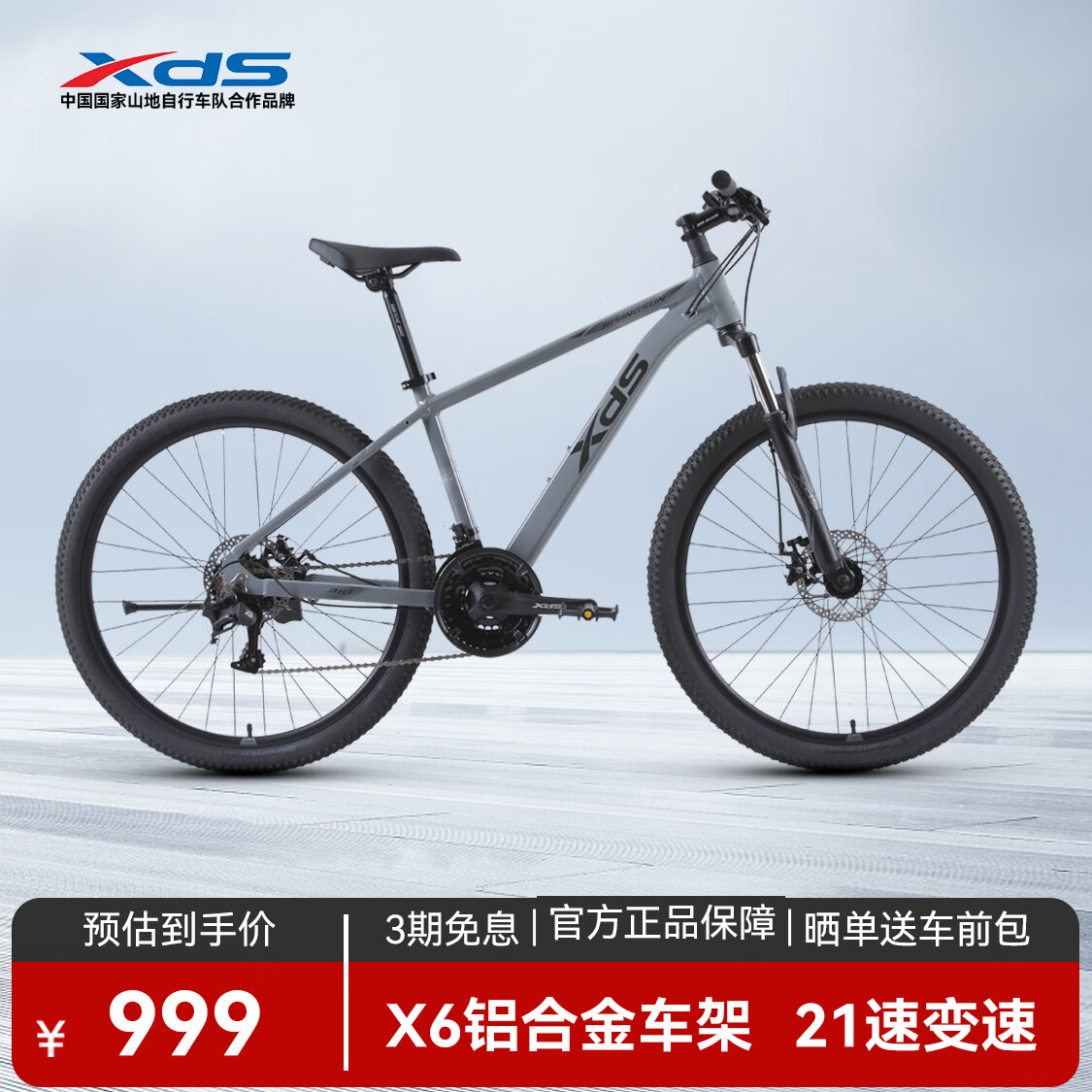 喜德盛（xds）山地自行车旭日310铝合金车架21速学生青少年成人入门通勤 石岩灰 17寸（适合身高165-180cm）