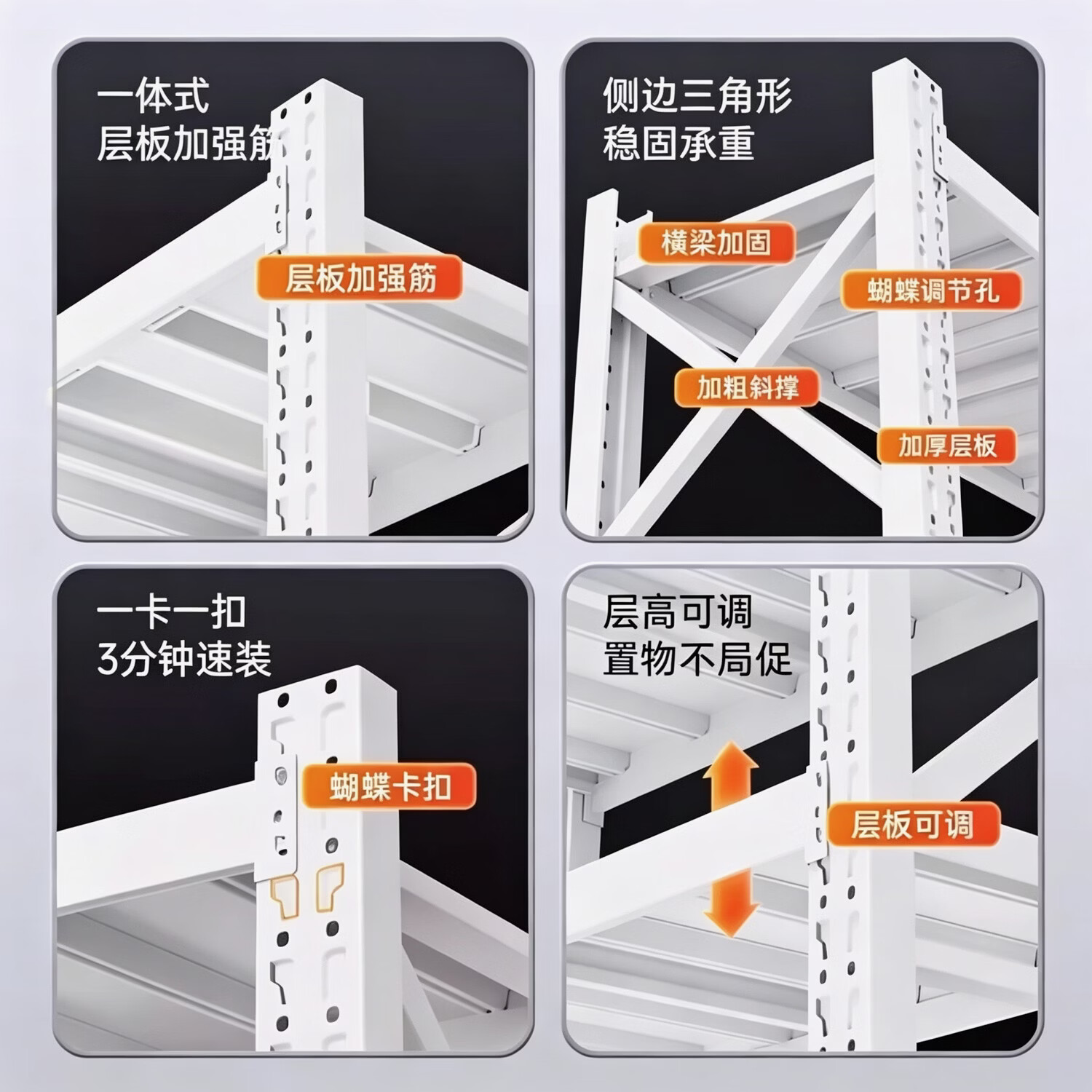 货架多层置物架商用架超市储物架展示柜落地收纳架超强承重快递架 黑色—5层—副架 重型450kg/层_长200宽60高200