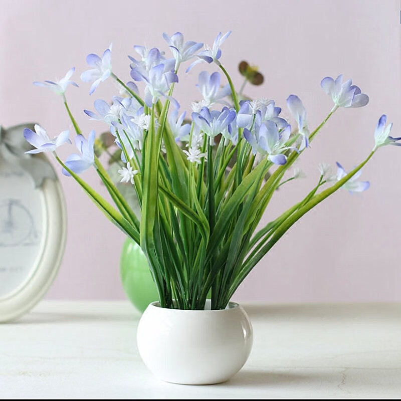 蓝色布兰花 白色陶瓷瓶套装