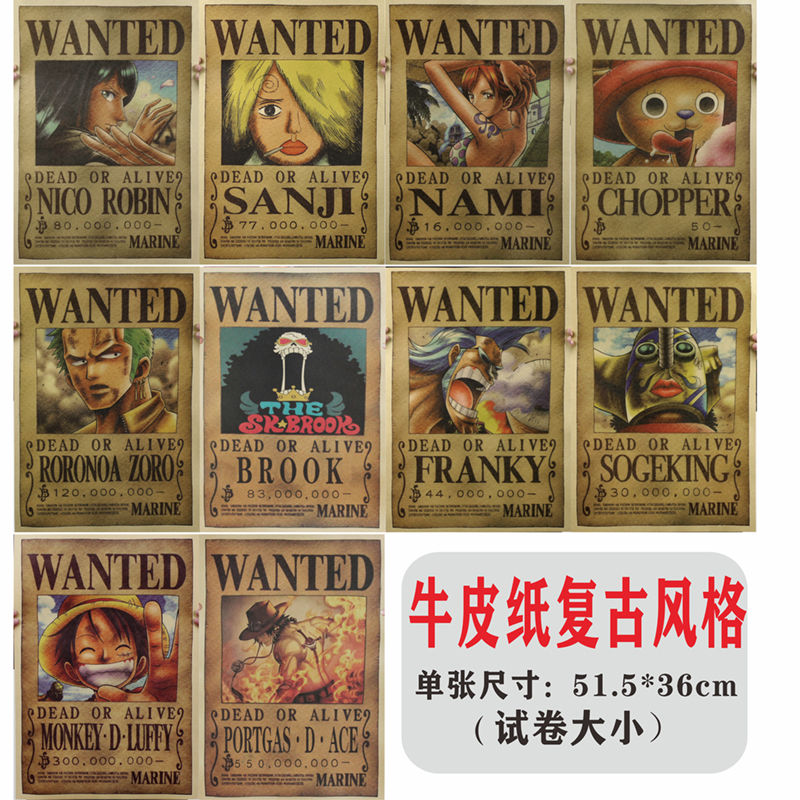 海贼王通缉令海报15亿草帽团悬赏令动漫壁纸宿舍装饰贴画 经典路飞团