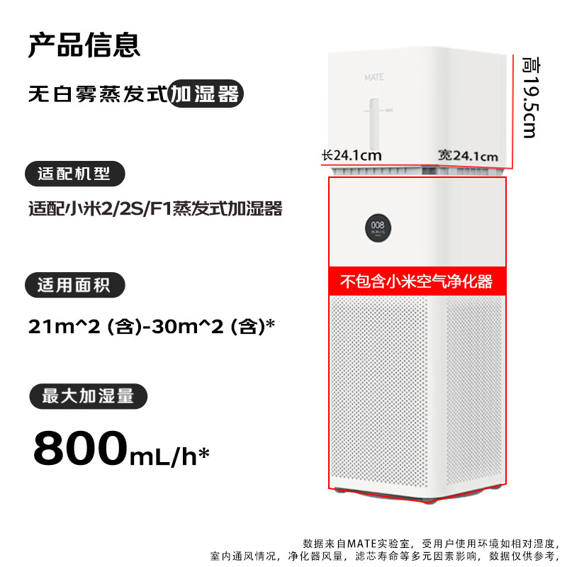 Mate无白雾无菌蒸发式加湿器适配xiao米净化器PROMAX米jia加湿器卧室办公室卧室加湿器 适配小MI米2/2S/F1蒸发式加湿器