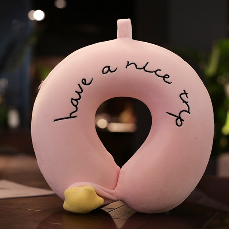 枕u型枕头颈椎保健枕飞机旅行枕u形枕脖子午睡午休汽车枕头 浅粉字母