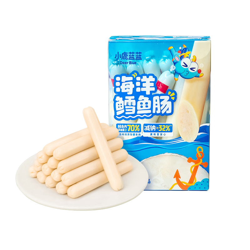 小鹿蓝蓝海洋无污染鳕鱼肠300g 减钠升级宝宝儿童零食益生元肉肠 出游送礼