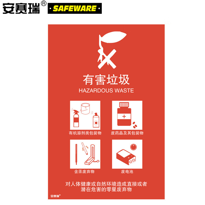 安赛瑞 垃圾分类标志标识(有害垃圾)细化垃圾分类标语3m不干胶贴纸