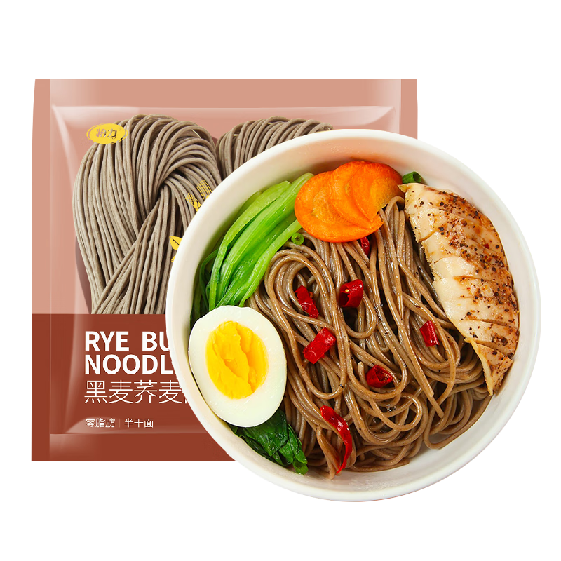 怡力0脂肪蕎麥面掛面代餐主食黑麥面條低脂雜糧面無白面粉面條龍須面 (口感好)黑麥蕎麥半干面 200g*6袋