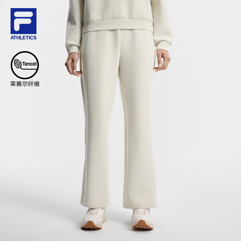 FILA【孙千同款】斐乐长裤26冬新款女士针织裤子健身运动裤舒适直筒裤 麦粉灰-GY M 165/66A/M