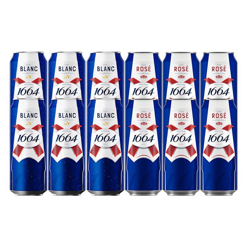 kronenbourg 1664【畅饮罐】凯旋1664白啤/桃红/法蓝 啤酒整箱精酿啤酒 非原箱 1664白啤/桃红 500ml（6+6） 组合装