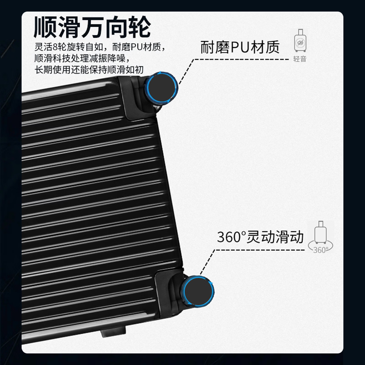 希尔顿拉杆箱万向轮耐磨抗摔行李箱20/24英寸男女大容量轻盈旅行箱 黑色 20英寸