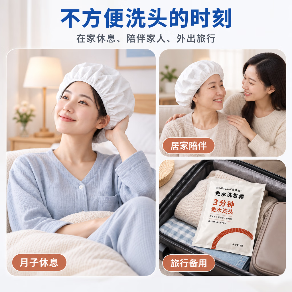 美迪迦湿巾免水洗发帽一次性洗头神器孕妇坐月子懒人卧床免水洗洗头湿巾 囤货装（12盒/包）