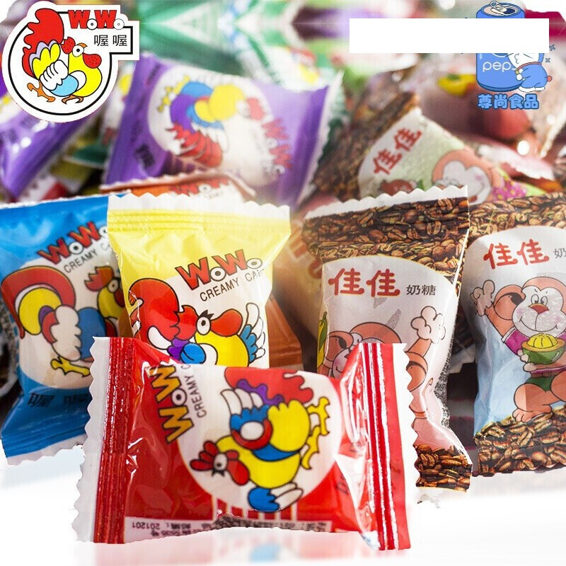 哦哦奶糖广东省渥渥佳佳奶糖咖啡味窝窝奶糖 喔喔鸡奶糖wowo 喔喔牛奶