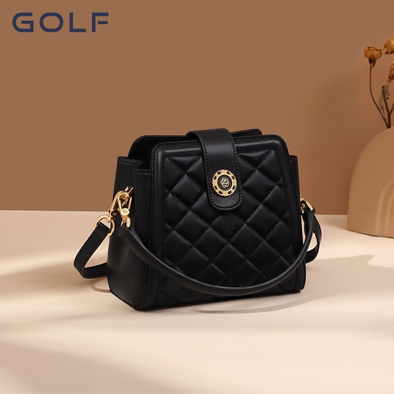 高尔夫golf女士斜挎包时尚菱格水桶包女可装6.