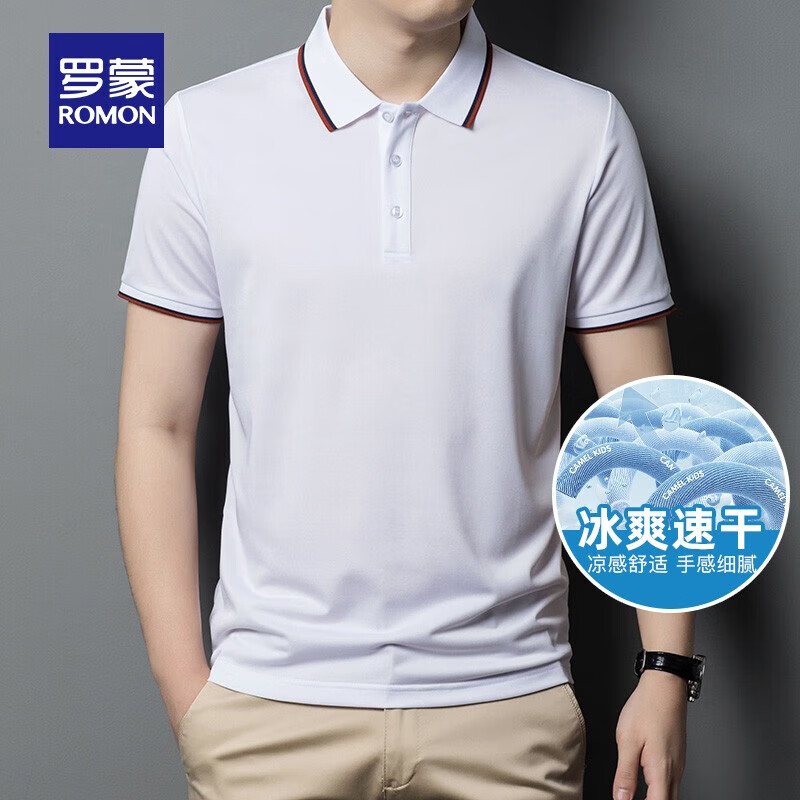 罗蒙（ROMON）翻领短袖t恤男夏季新款中青年商务休闲百搭男士上衣 白色 XL (180) (建议135-150斤) 京东折扣/优惠券