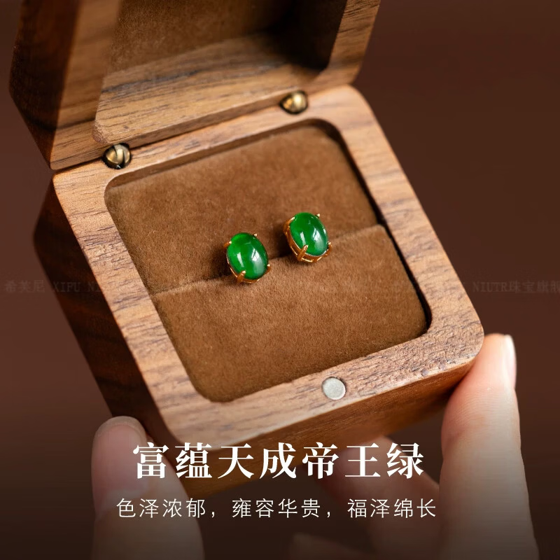 希芙尼 XIFU NIUTR品牌余生有你耳钉女天然高冰种翡翠高级感新款耳饰送女友生日礼物 帝王绿翡翠耳钉女【当/次日达】