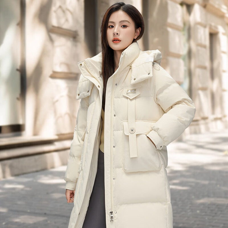 雅鹿2026冬季新款羽绒服女中长款时尚百搭舒适保暖外套 米色 XL