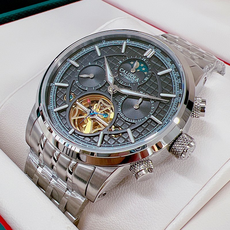 新款日月星辰全自动机械表男表防水钢带镂空飞轮皮带男士手表手表