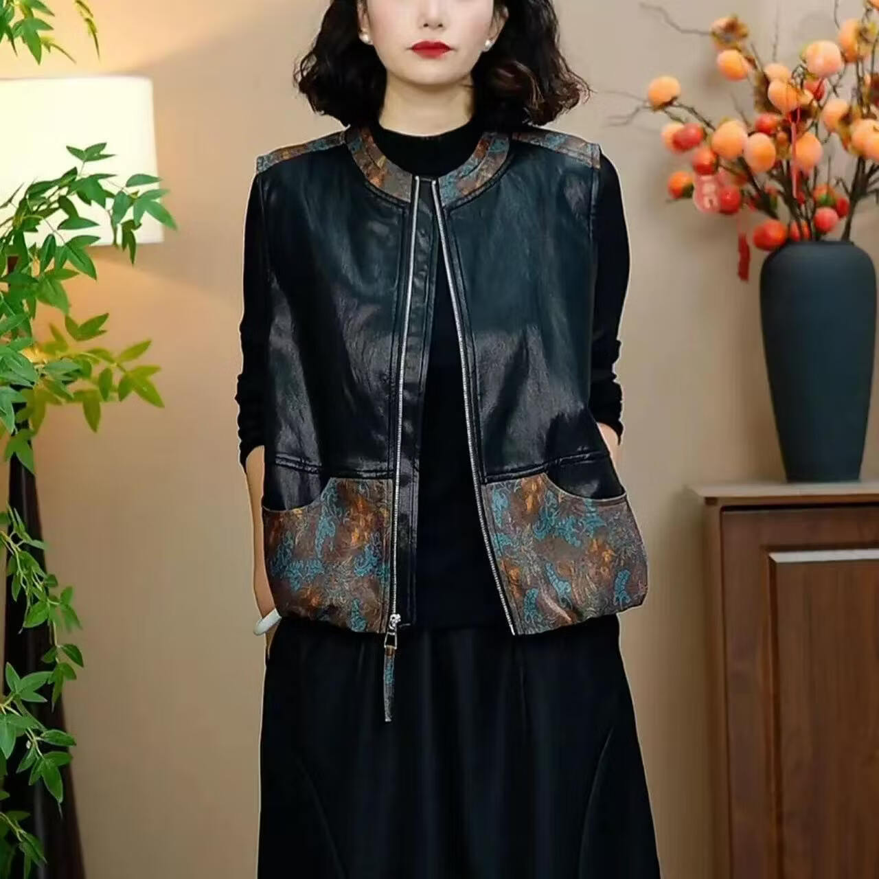 时尚新中式国风撞色拼接马甲女2026秋季新款洋气宽松显瘦外套LLY 黑色 3XL 建议120-135斤