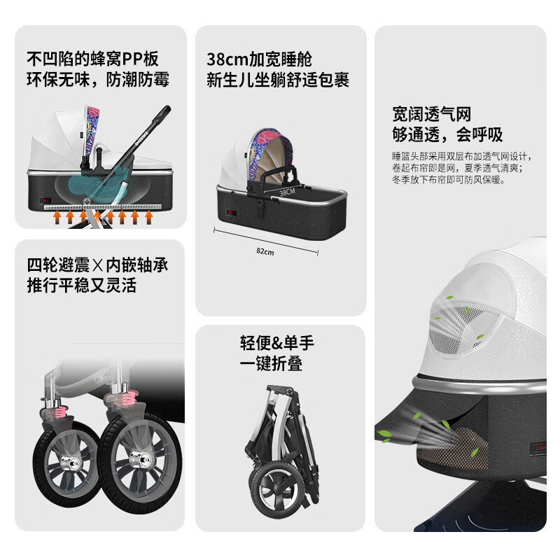 SNZESKE婴儿车可坐可躺轻便折叠高景观双向减震新生儿0-3岁宝宝手推车 亚卡其【京仓发货/闪电送达】