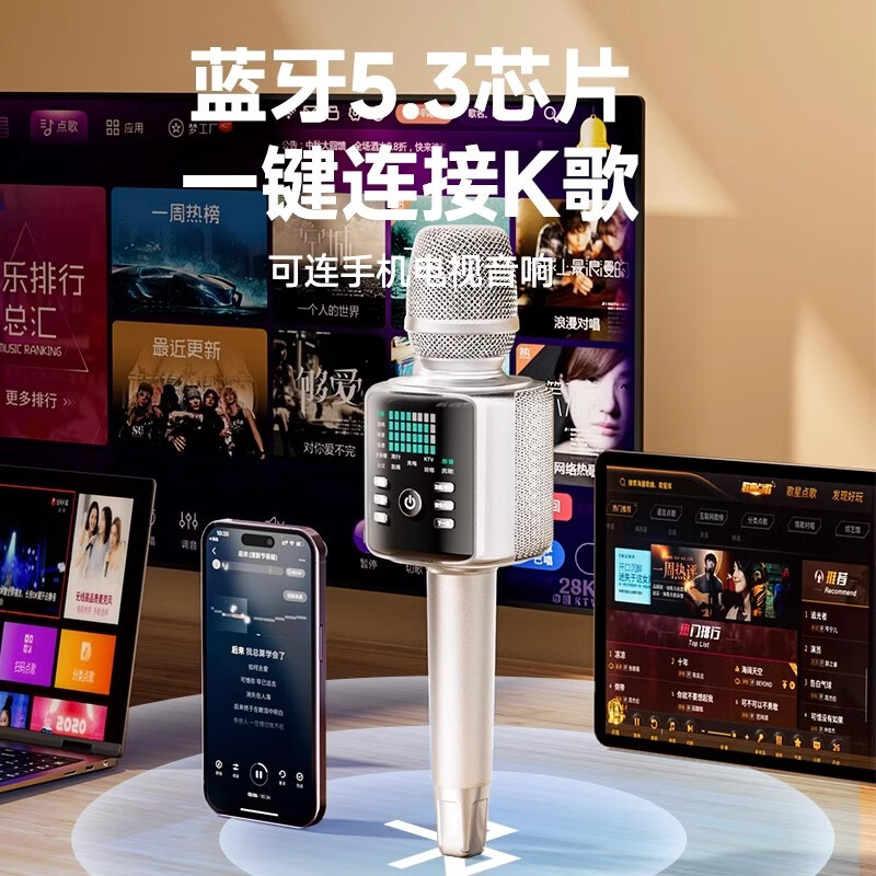 金运(KINYO)H9话筒音响一体麦克风户外家用K歌音箱卡拉ok声卡唱歌家庭ktv神器 【H9 K歌直播麦】声卡音响一体麦克风