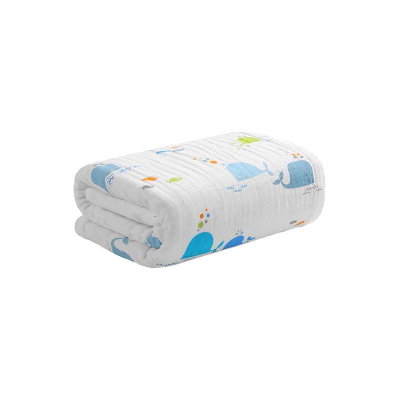 无印良品儿童浴巾A类纯棉宝宝擦身儿童纱布洗脸洗澡柔软亲肤浴巾鲸鱼款