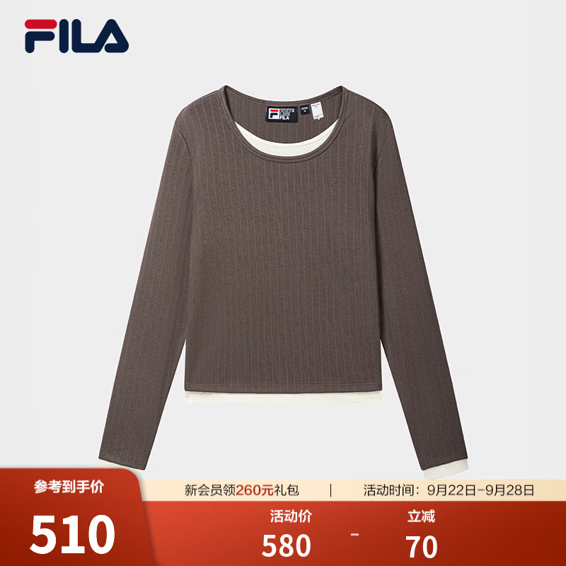 FILA 斐乐官方女子针织长袖衫2026冬新款百搭日常休闲上衣基础长T 废土紫-PU L 170/88A/L