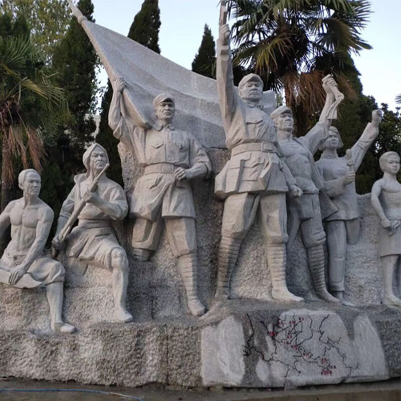瀛乐 人物雕塑花岗岩抗战八路军群雕校园文化广场人物雕塑厂家供应